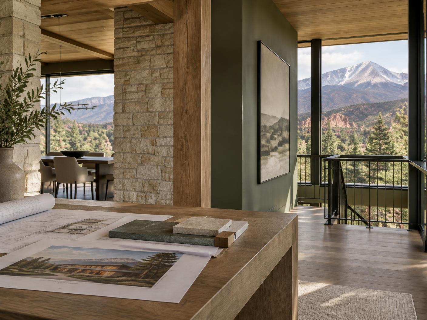 Architectural plans and refined natural materials in a Colorado residence